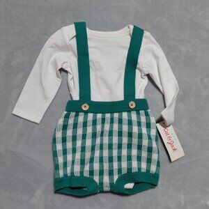NWT Cat & Jack Gingham Sweater Romper w/ Bodysuit 2-Piece Set Cream/Green 3-6M